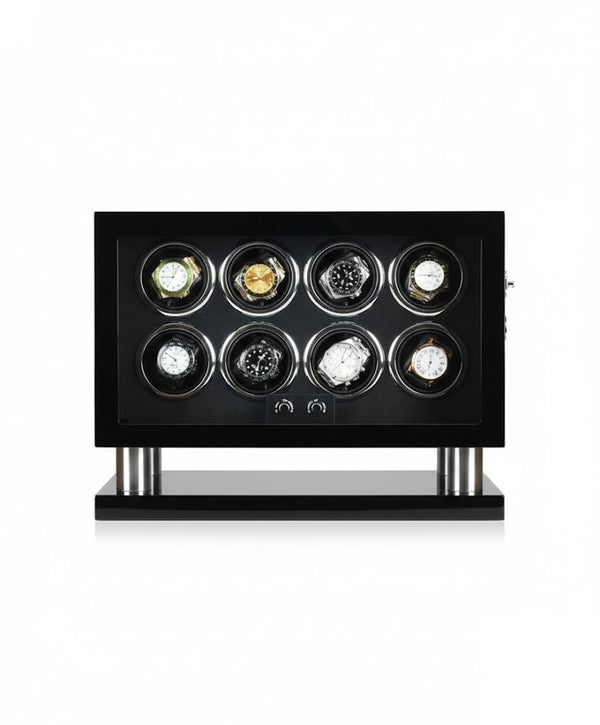 Aurelix Grand Gallery | 8-Slot Automatic Watch Winder | Obsidian Piano Lacquer & Midnight Suede | Japanese Mabuchi Motor