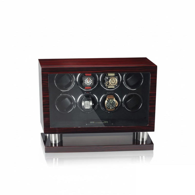 Aurelix Grand Gallery | 8-Slot Automatic Watch Winder | Deep Mahogany Wood & Midnight Suede | Japanese Mabuchi Motor