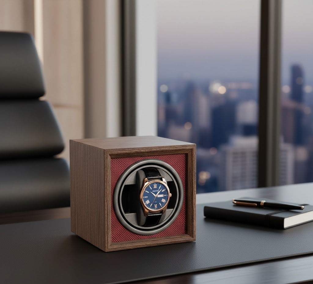 Aurelix Crimson Red Solo Watch Winder - Single Automatic Watch Winder Case