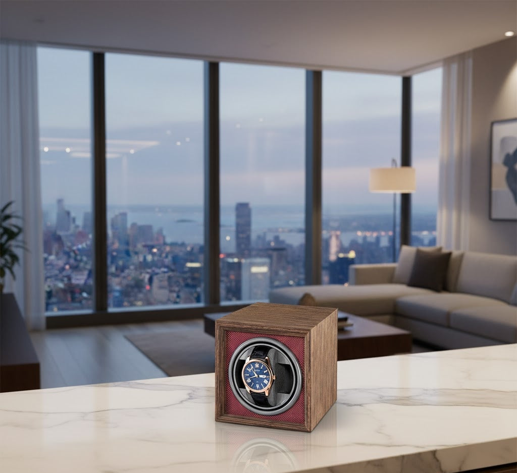 Aurelix Crimson Red Solo Watch Winder - Single Automatic Watch Winder Case