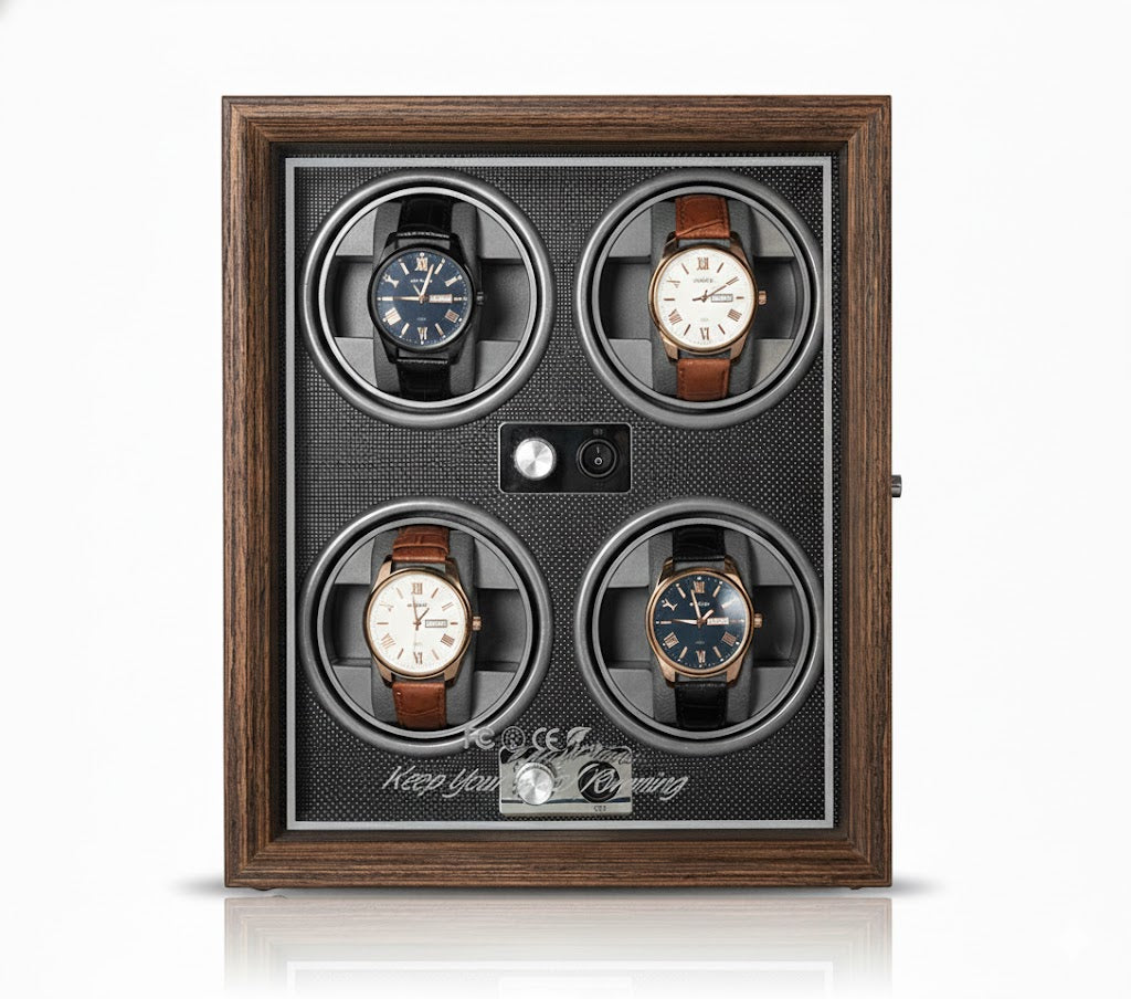 Aurelix Obsidian Black Quad Watch Winder - Multi Automatic Watch Winder Case