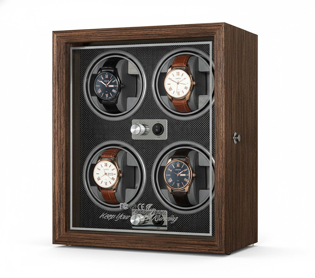 Aurelix Obsidian Black Quad Watch Winder - Multi Automatic Watch Winder Case