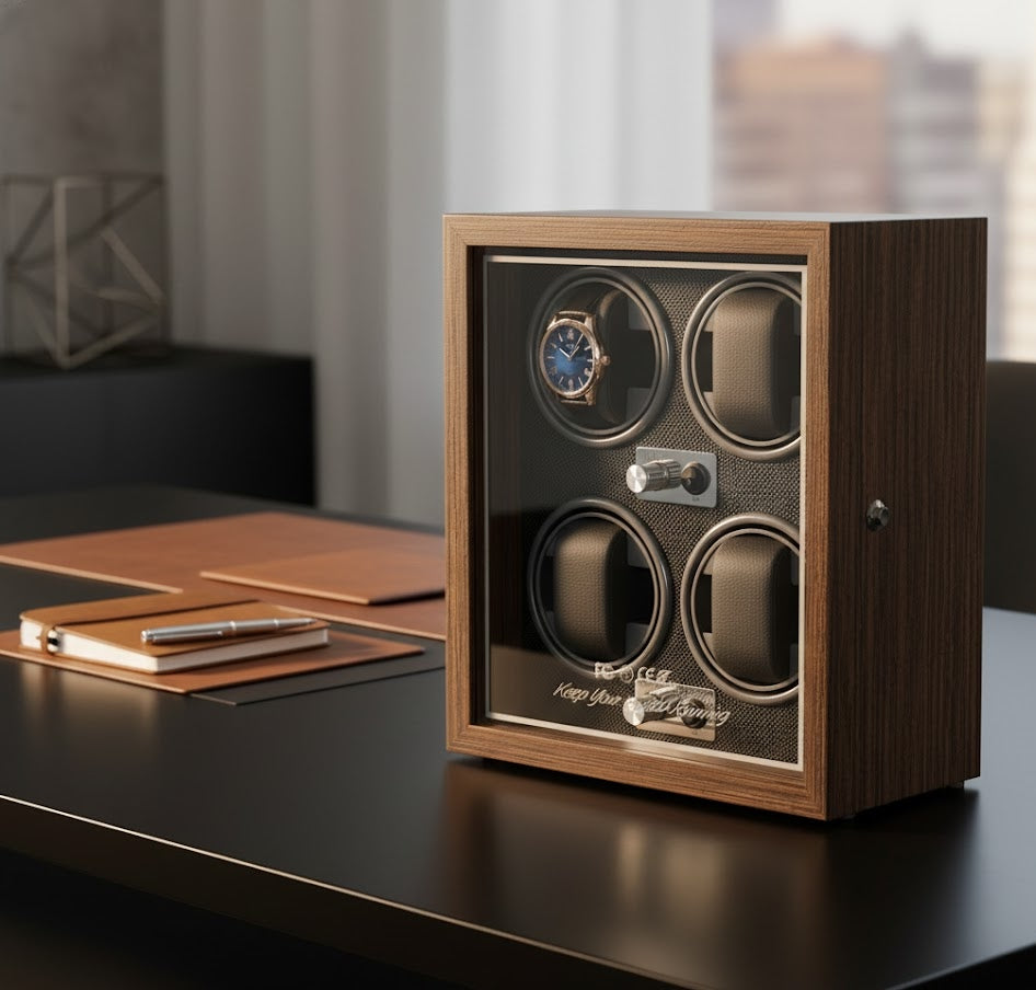 Aurelix Obsidian Black Quad Watch Winder - Multi Automatic Watch Winder Case