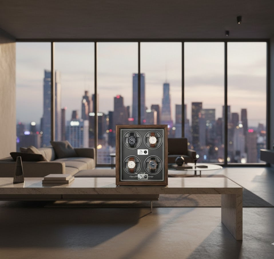 Aurelix Obsidian Black Quad Watch Winder - Multi Automatic Watch Winder Case