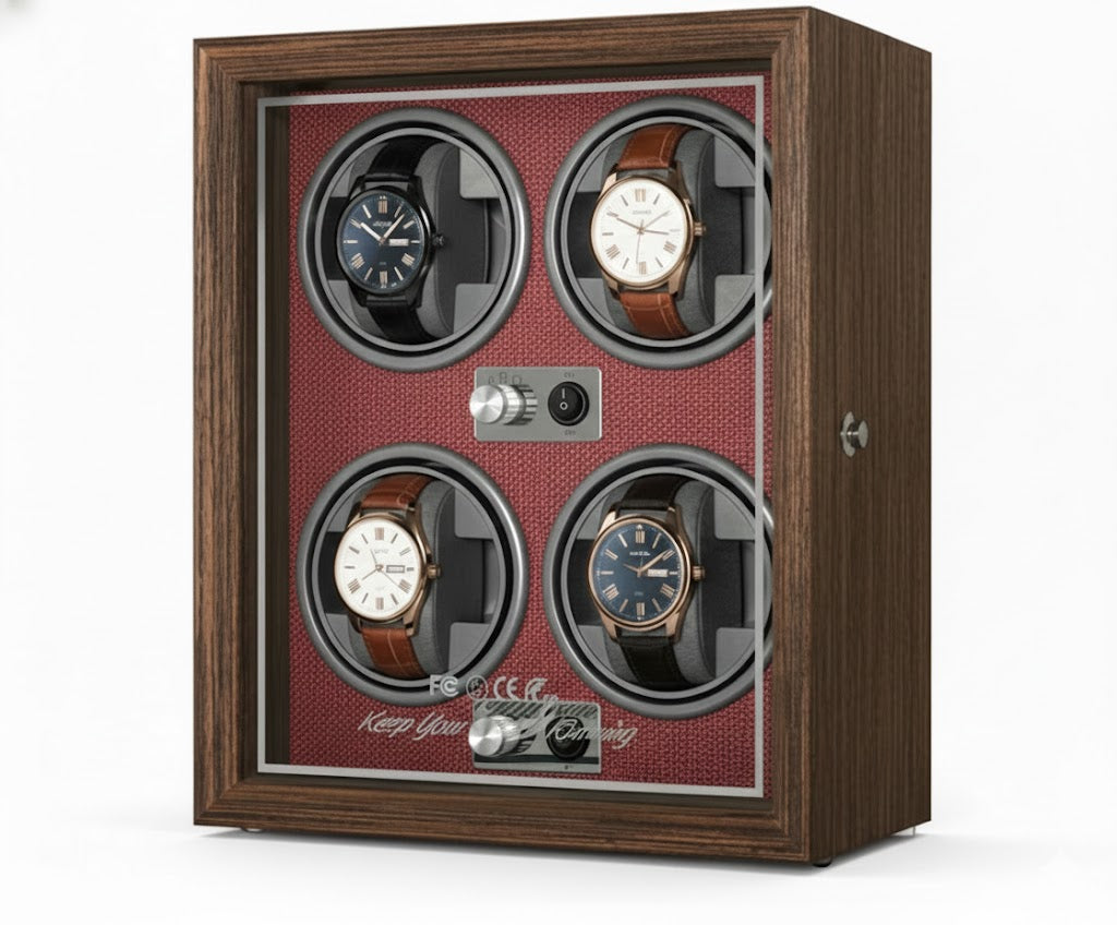 Aurelix Crimson Red Quad Watch Winder - Multi Automatic Watch Winder Case
