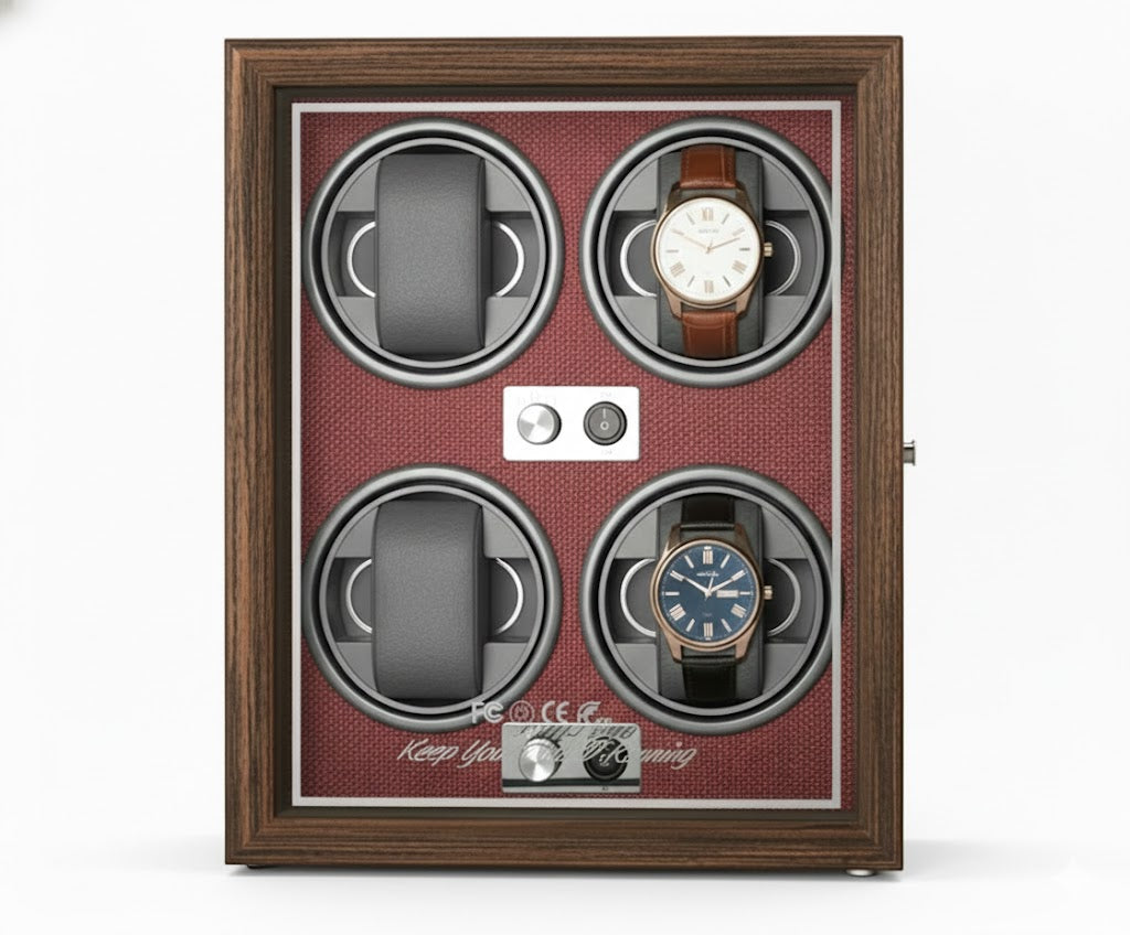 Aurelix Crimson Red Quad Watch Winder - Multi Automatic Watch Winder Case