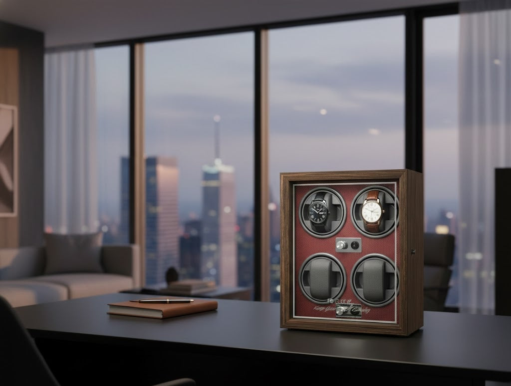 Aurelix Crimson Red Quad Watch Winder - Multi Automatic Watch Winder Case