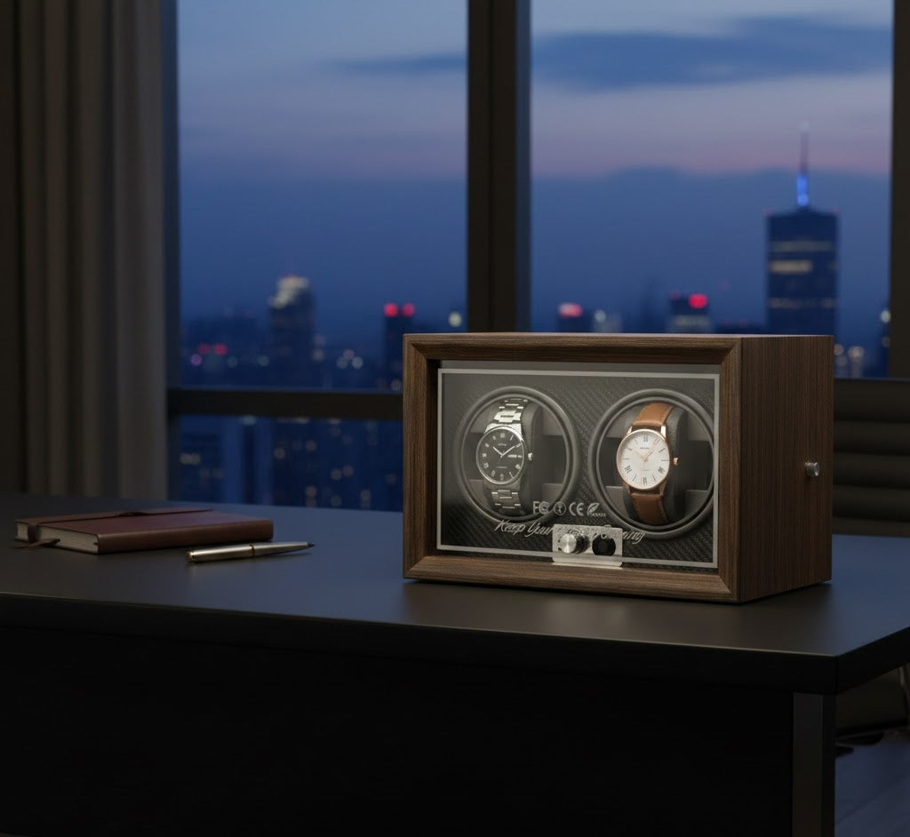 Aurelix Obsidian Black Duo Watch Winder - Multi Automatic Watch Winder Case