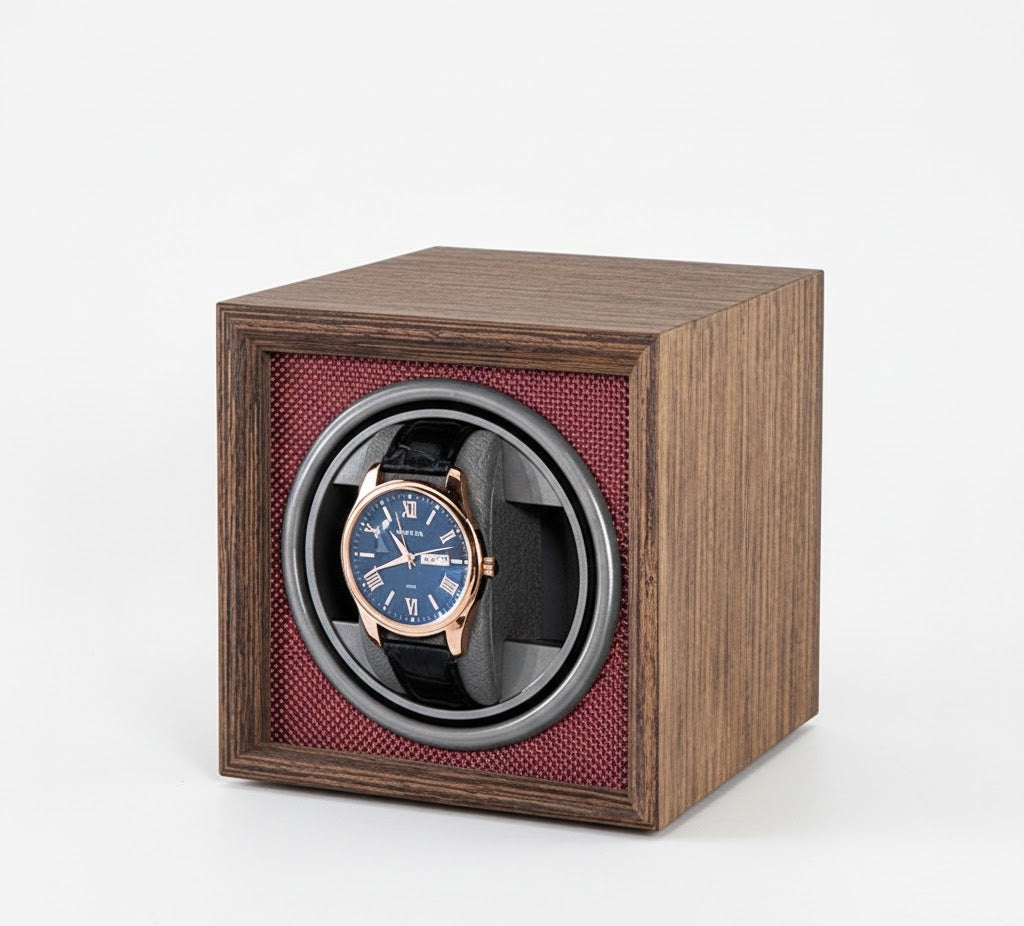 Aurelix Crimson Red Solo Watch Winder - Single Automatic Watch Winder Case